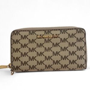Michael Kors Tan Logo Zip Wallet
